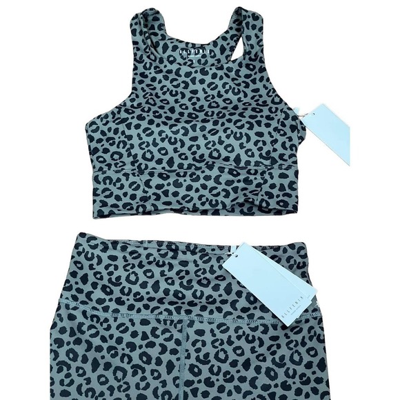 allfenix Leggings & Sports Bra Set Gray Black Leopard Size Small New With Tags - Picture 3 of 13
